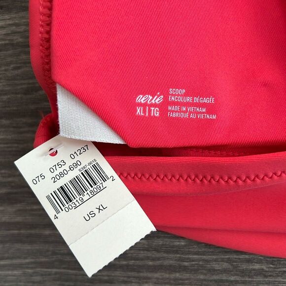 AERIE Scoop Bikini Top Size XL Berry Red VNeck Removable Pads Colorful Retro NWT - Picture 2 of 7
